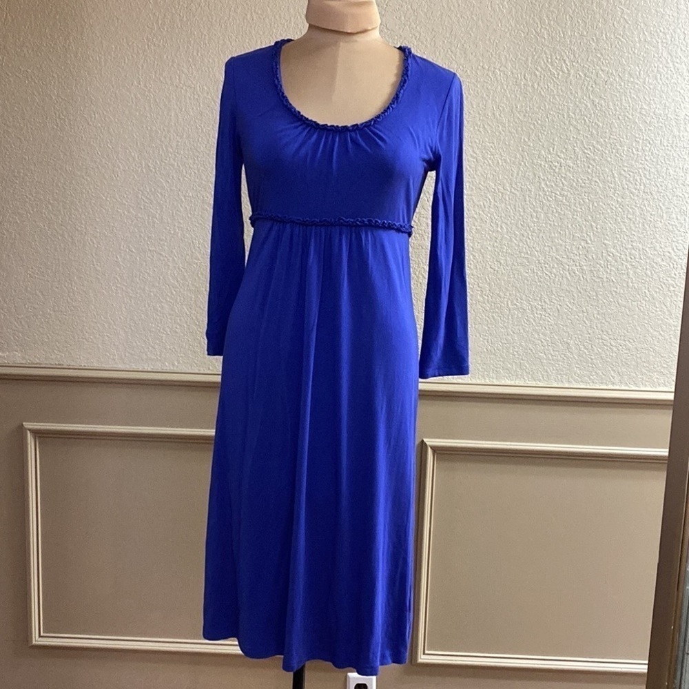 Boden cornflower blue knit‎ ruffle scoop neck long sleeve midi dress